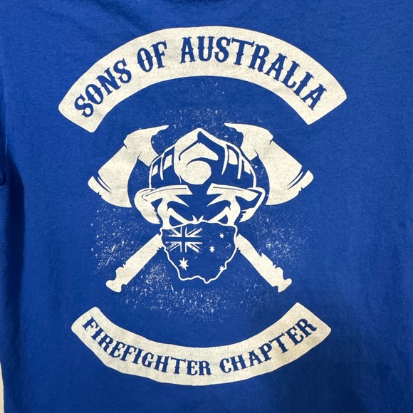 Retro WORN AGED Blue Sons of Australia Firefighter Chapter Women’s S - Picture 3 of 8